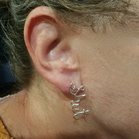 WIRE WORD EARRINGS CUSTOM STUD EARRINGS ARTISAN MADE HANDMADE CUSTOM - Picture 6 of 6